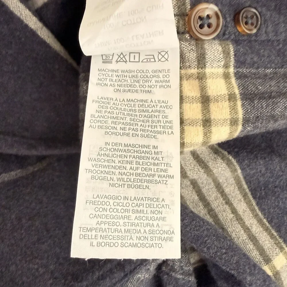 J. Crew Men’s Cotton Leather Flannel Plaid Shirt Size M Elbow Patches Blue